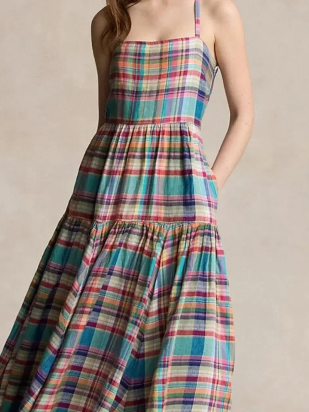 Ralph Lauren Plaid Linen Midi Dress - SIZE 2 - Picture 3 of 13